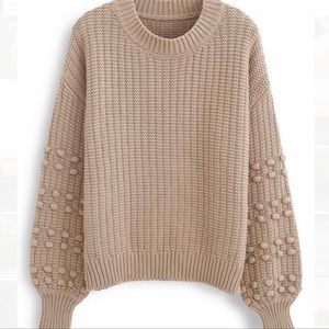 Madewell Blush Tan Bobble Knit Puff Sleeve Sweater